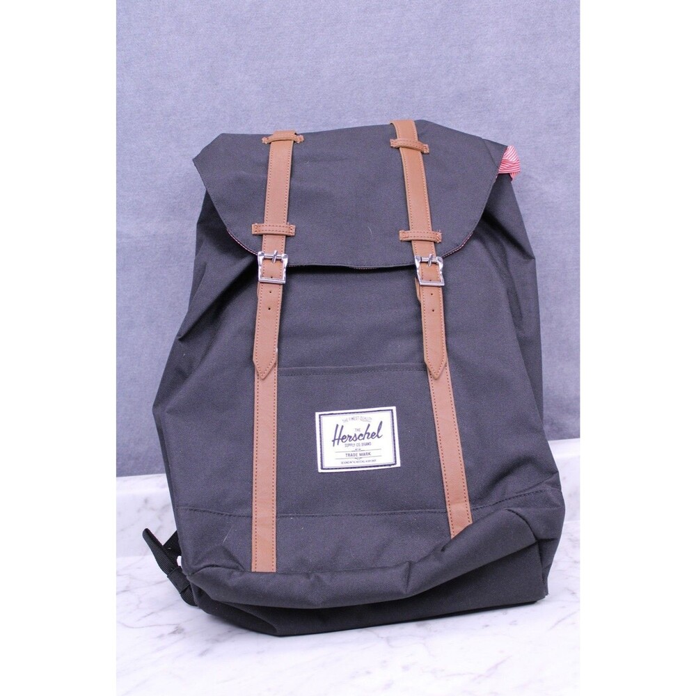 Herschel Retreat Backpack Black Brown Faux Leather 15" Laptop Sleeve 19.5L